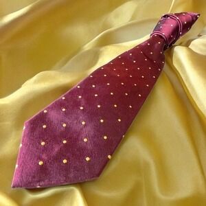 Brooks Brothers Tie Mens Burgundy Red Yellow Polka Dot Silk USA Made